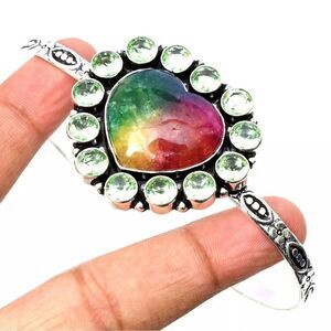 Solar Quartz Gemstone 925 Sterling Silver Handmade Jewelry Bracelet Adjustable